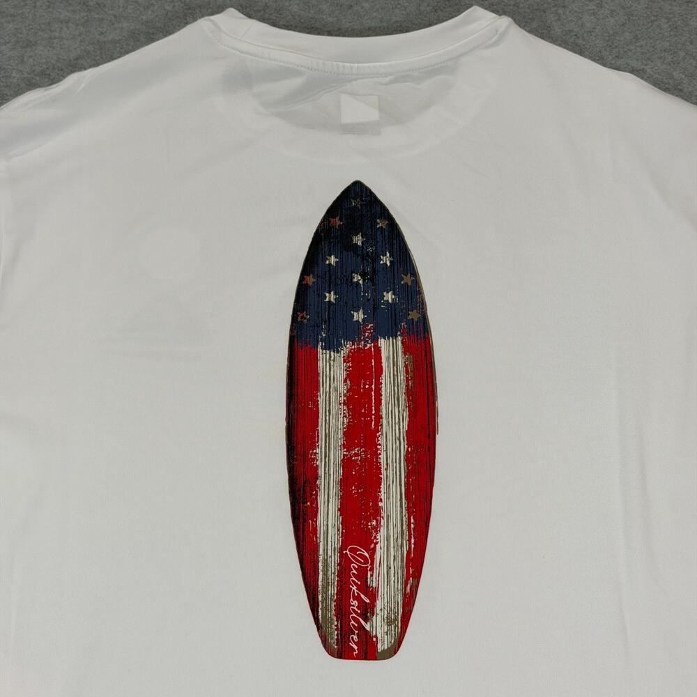 Quiksilver Mens Rashguard Shirt XL White UPF 50 Long Sleeve Surf Flag USA NWT